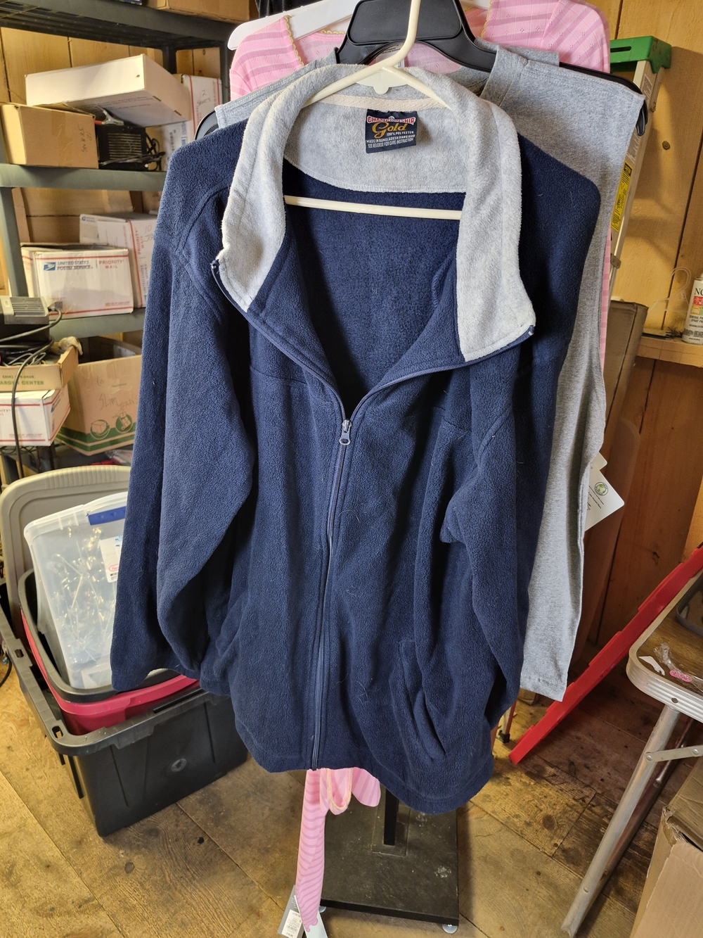 Champion Navy Teddy Fleece Full-Zip Jacket with Light Gray Collar Bin 53